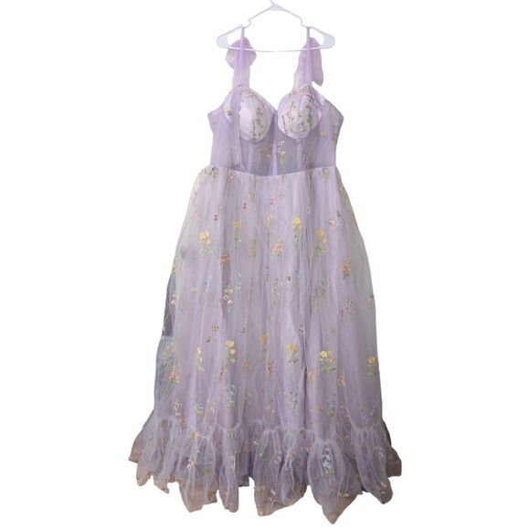 Zapaka Lavender Tulle A Line Corset Plus Size Prom Dress with Embroidered NWT - Picture 8 of 13